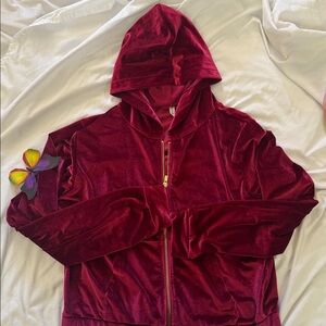 Fabletics Velvet Set - High Waisted Red Velvet Leggings - M & Hoodie 1 XL